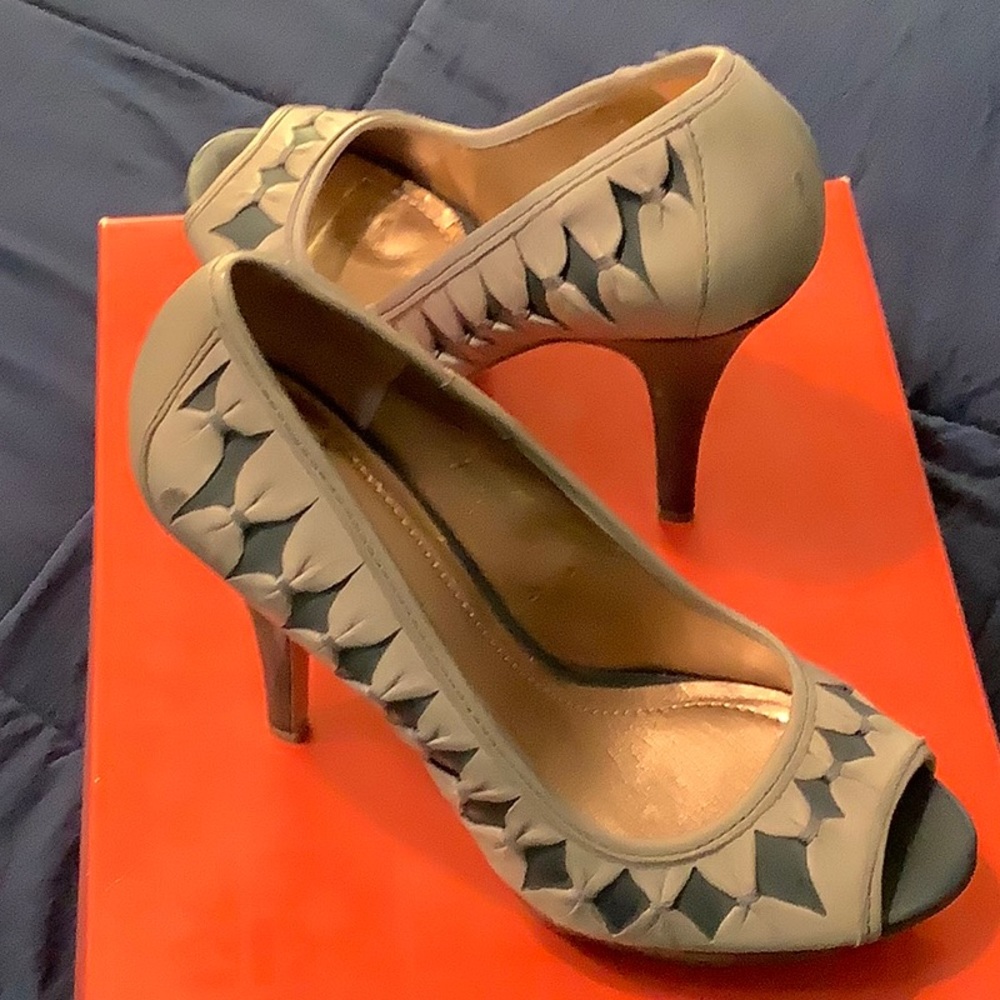 Brand new supple leather, blue platforms